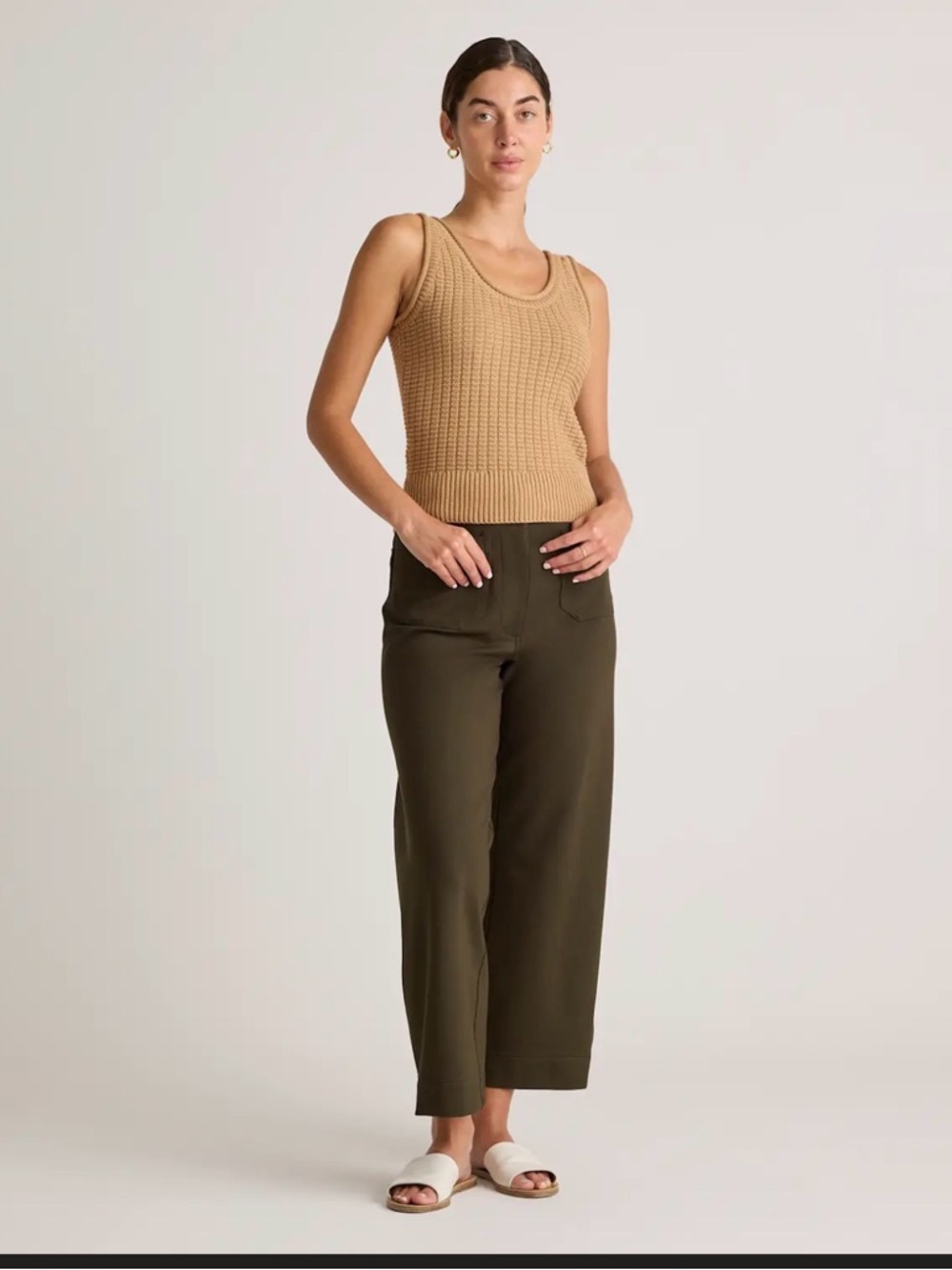 Ultra-Stretch Ponte Cropped Wide Leg Pants - Olive